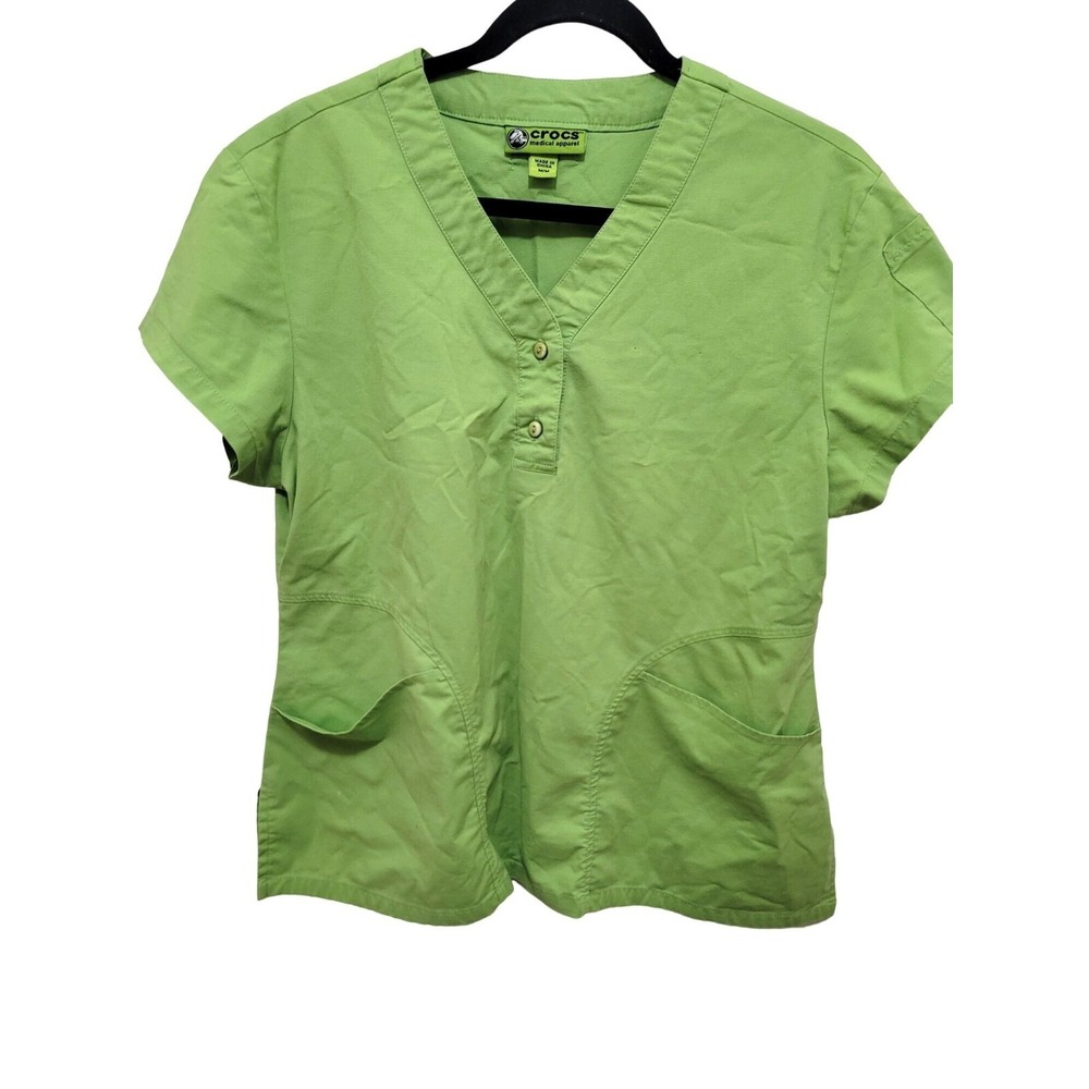Crocs Medical Apparel Green V-Neck‎ Scrub Top With Pockets M